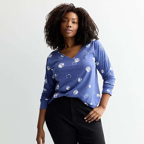 Plus Size Sonoma Goods For Life® Everyday Long Sleeve V-Neck Tee