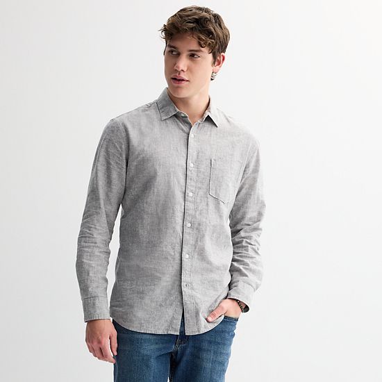 Men's Sonoma Goods For Life® Perfect Length Long Sleeve Linen Shirt
