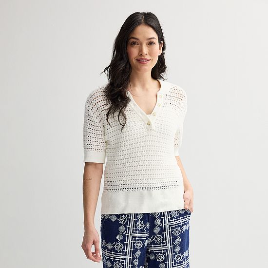 Women's Sonoma Goods For Life® Short Sleeve Henley Sweater