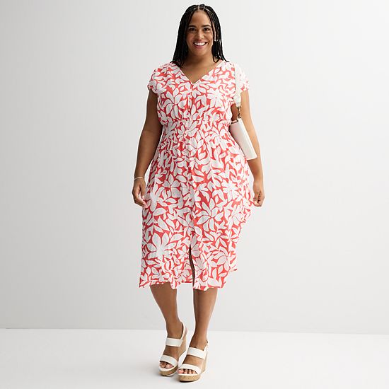 Plus Size Sonoma Goods For Life® Smocked Button-Through Midi Dress