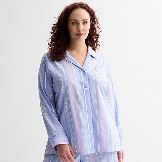 Plus Size Sonoma Goods For Life® Woven Separates Notch Boy Friend Sleep Shirt