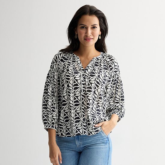 Women's Sonoma Goods For Life® Smocked Quarter Sleeve Henley Top