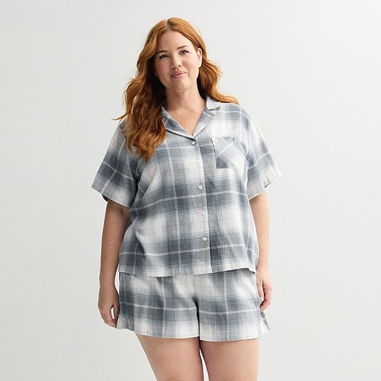 Plus Size Sonoma Goods For Life® 2-pc. Flannel Notch Pajama Top & Pajama Shorts Set