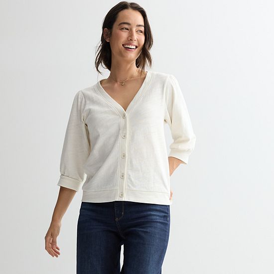 Women's Sonoma Goods For Life® Puff Sleeve Button Front Top