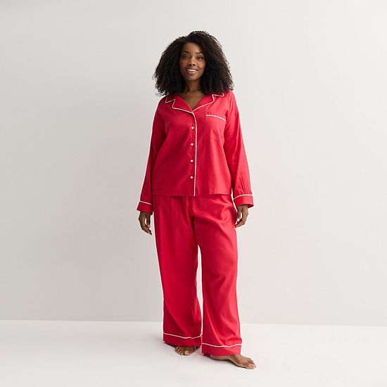 Plus Size Sonoma Goods For Life® 2-pc. Woven Notch Pajama Top & Pajama Bottoms Set