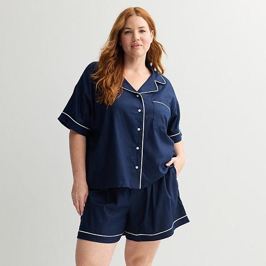 Plus Size Sonoma Goods For Life® 2-pc. Woven Notch Pajama Top & Pajama Shorts Set