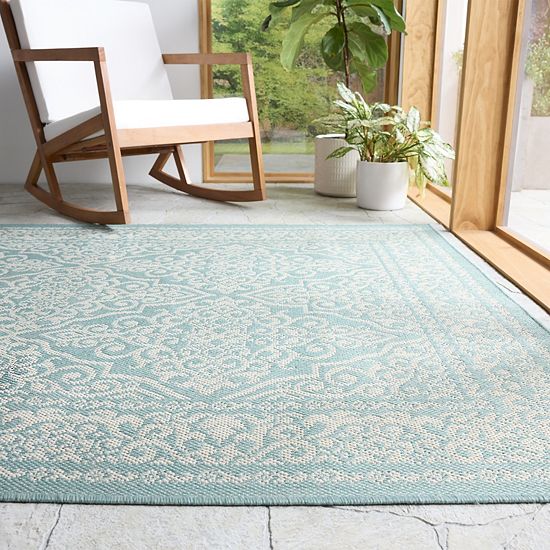  Sonoma Goods For Life® Aqua Classic Medallion Border Indoor/Outdoor Area Rugs