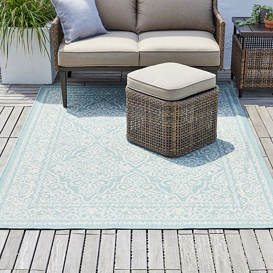  Sonoma Goods For Life® Aqua Classic Medallion Border Indoor/Outdoor Area Rugs