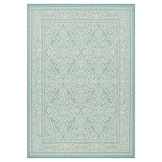  Sonoma Goods For Life® Aqua Classic Medallion Border Indoor/Outdoor Area Rugs