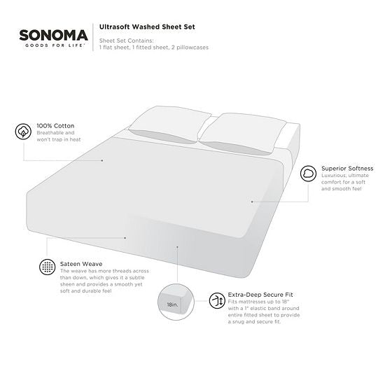  Sonoma Goods For Life® Ultrasoft Washed Cotton Sheet Set With Pillowcases