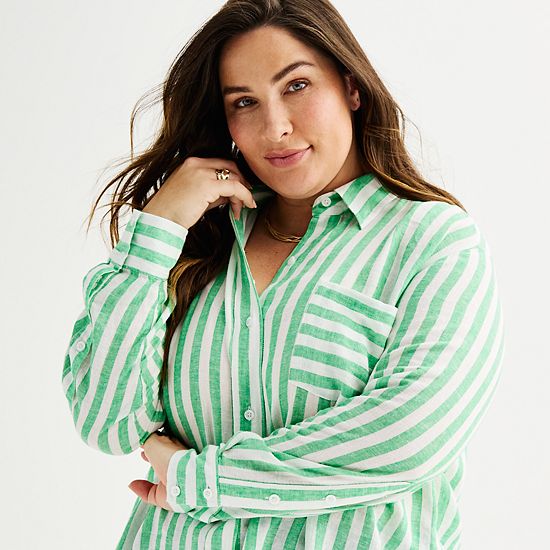  Plus Size Sonoma Goods For Life® Oversized Linen-Blend Boyfriend Shirt