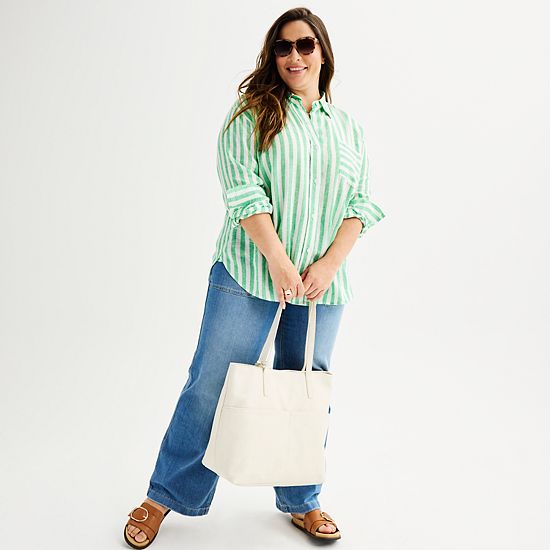  Plus Size Sonoma Goods For Life® Oversized Linen-Blend Boyfriend Shirt