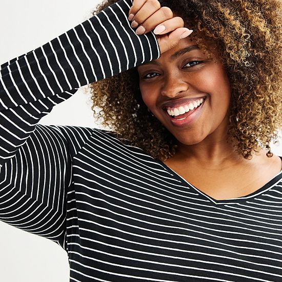  Plus Size Sonoma Goods For Life® Everyday Long Sleeve V-Neck Tee