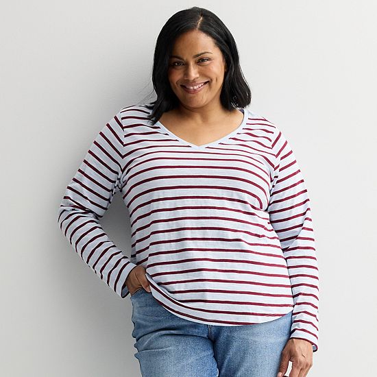  Plus Size Sonoma Goods For Life® Everyday Long Sleeve V-Neck Tee