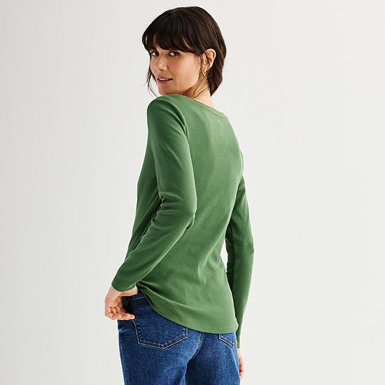  Women's Sonoma Goods For Life® Rib Long Sleeve Henley