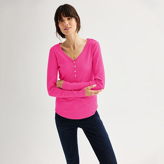  Women's Sonoma Goods For Life® Rib Long Sleeve Henley