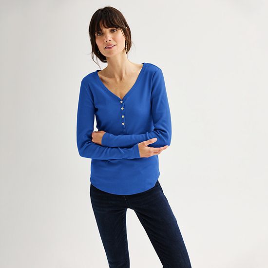  Women's Sonoma Goods For Life® Rib Long Sleeve Henley
