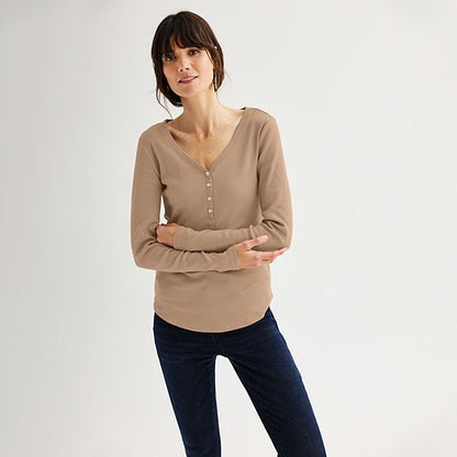  Women's Sonoma Goods For Life® Rib Long Sleeve Henley