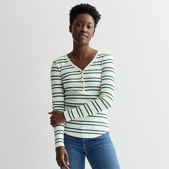  Women's Sonoma Goods For Life® Rib Long Sleeve Henley