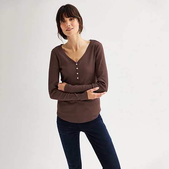  Women's Sonoma Goods For Life® Rib Long Sleeve Henley