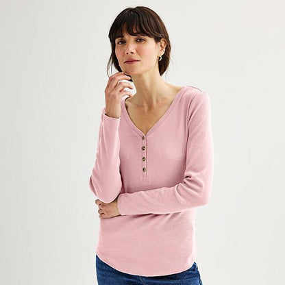  Women's Sonoma Goods For Life® Rib Long Sleeve Henley