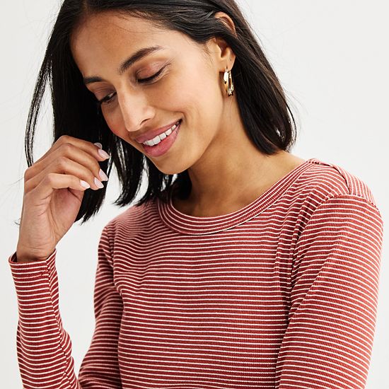  Women's Sonoma Goods For Life® Rib Slim Fit Long Sleeve Tee