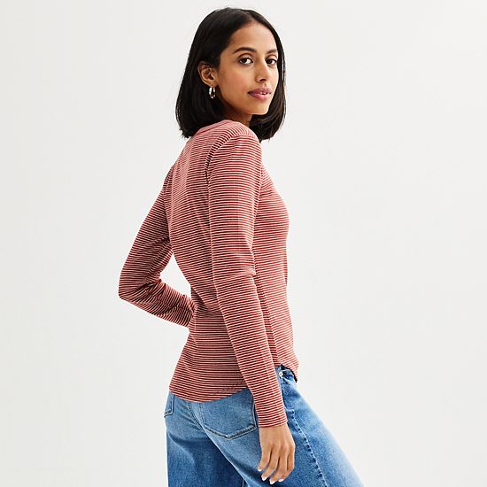  Women's Sonoma Goods For Life® Rib Slim Fit Long Sleeve Tee