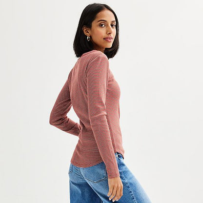  Women's Sonoma Goods For Life® Rib Slim Fit Long Sleeve Tee