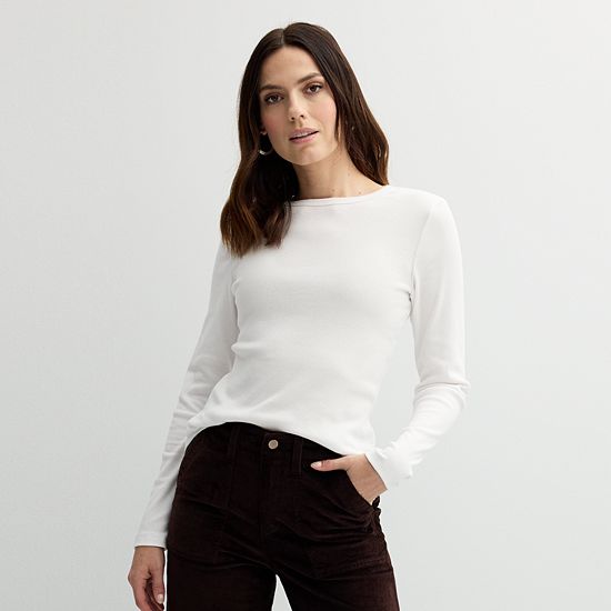  Women's Sonoma Goods For Life® Rib Slim Fit Long Sleeve Tee