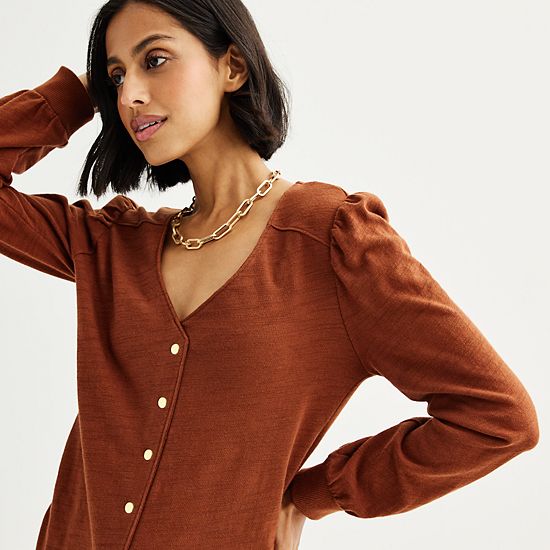  Women's Sonoma Goods For Life® Long Sleeve V-Neck Button-Up Top
