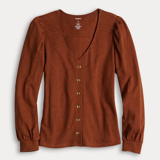  Women's Sonoma Goods For Life® Long Sleeve V-Neck Button-Up Top