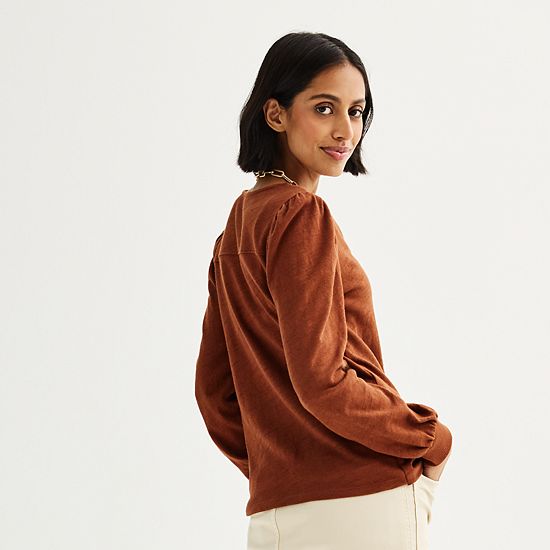  Women's Sonoma Goods For Life® Long Sleeve V-Neck Button-Up Top