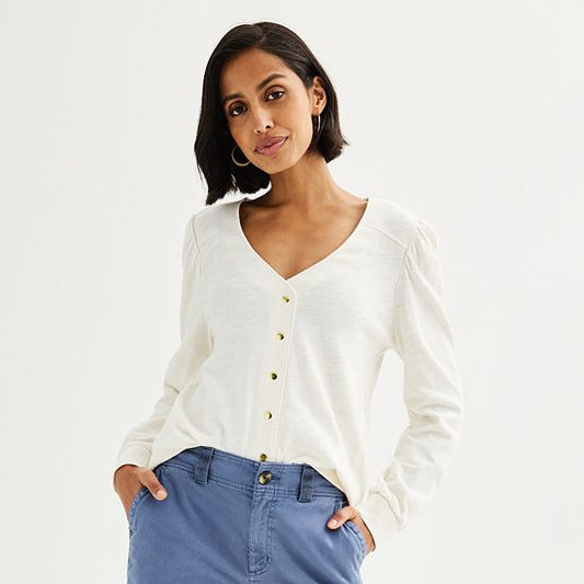  Women's Sonoma Goods For Life® Long Sleeve V-Neck Button-Up Top
