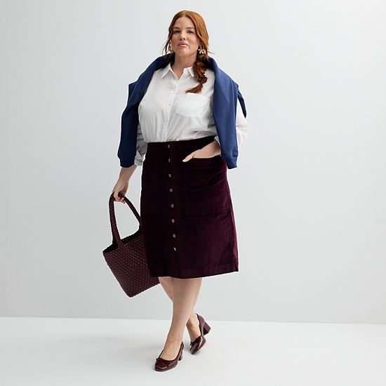  Plus Size Sonoma Goods For Life® Button-Front Corduroy Skirt