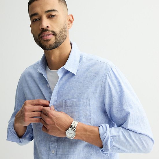  Men's Sonoma Goods For Life® Perfect Length Long Sleeve Linen Shirt