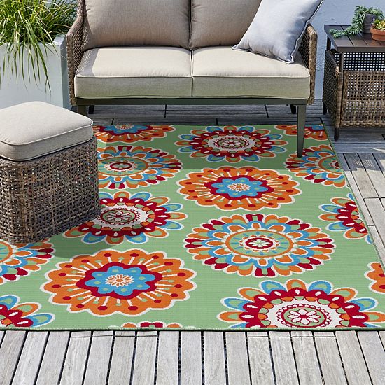  Sonoma Goods For Life® Floral Medallion Indoor / Outdoor Area Or Throw Rug
