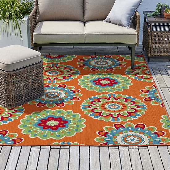  Sonoma Goods For Life® Floral Medallion Indoor / Outdoor Area Or Throw Rug