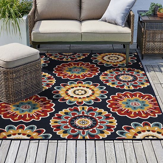  Sonoma Goods For Life® Floral Medallion Indoor / Outdoor Area Or Throw Rug
