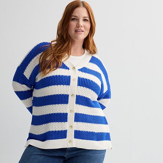  Plus Size Sonoma Goods For Life® Striped Button-Front Cardigan