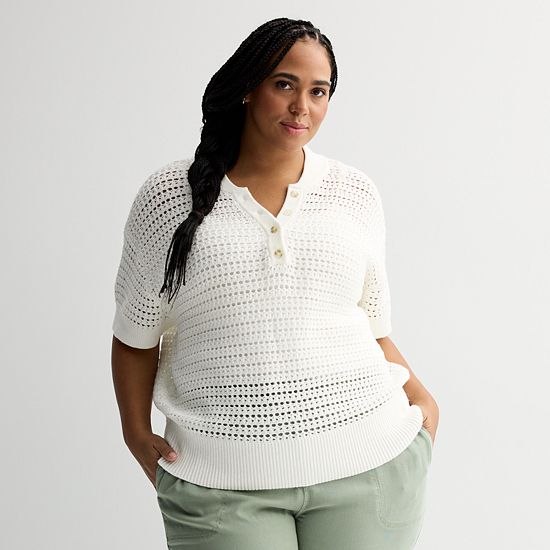  Plus Size Sonoma Goods For Life® Short Sleeve Henley Sweater