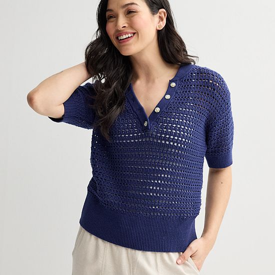  Women's Sonoma Goods For Life® Short Sleeve Henley Sweater