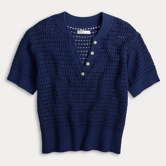  Women's Sonoma Goods For Life® Short Sleeve Henley Sweater