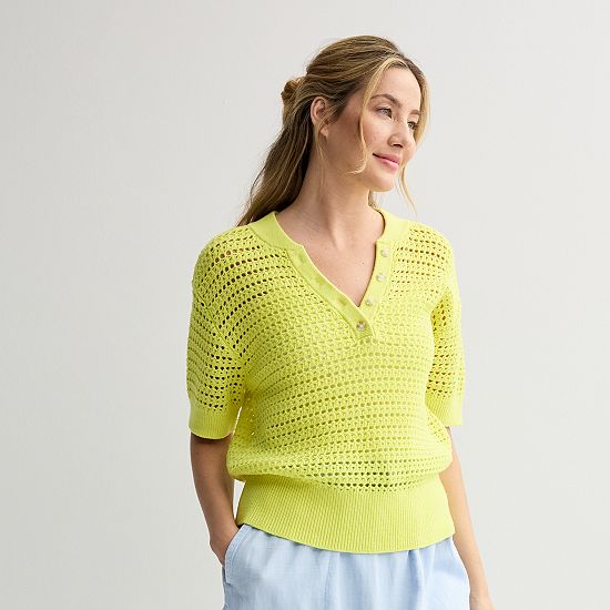  Women's Sonoma Goods For Life® Short Sleeve Henley Sweater