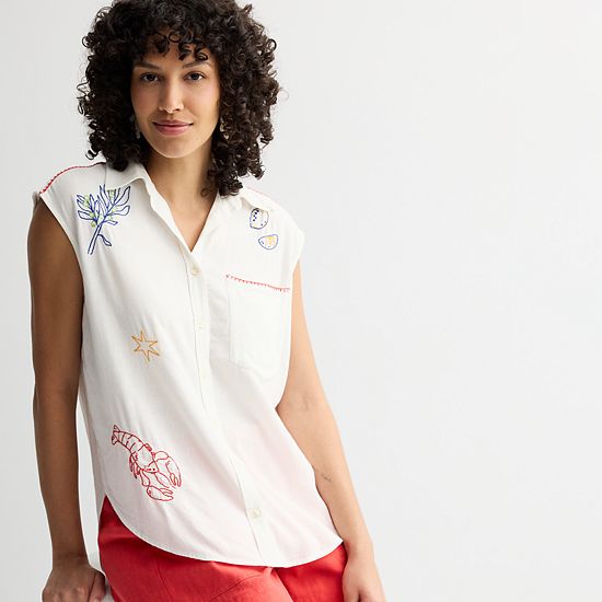  Women's Sonoma Goods For Life® Embroidered Summer Sleeveless Shirt