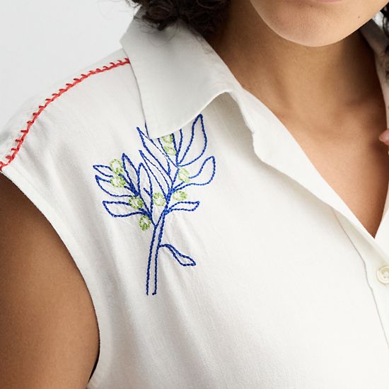  Women's Sonoma Goods For Life® Embroidered Summer Sleeveless Shirt
