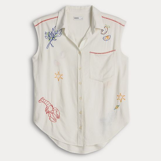  Women's Sonoma Goods For Life® Embroidered Summer Sleeveless Shirt