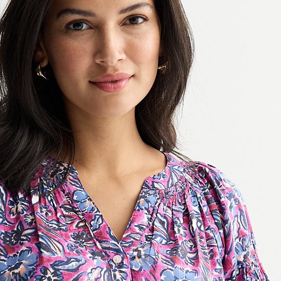 Women's Sonoma Goods For Life® Smocked Quarter Sleeve Henley Top