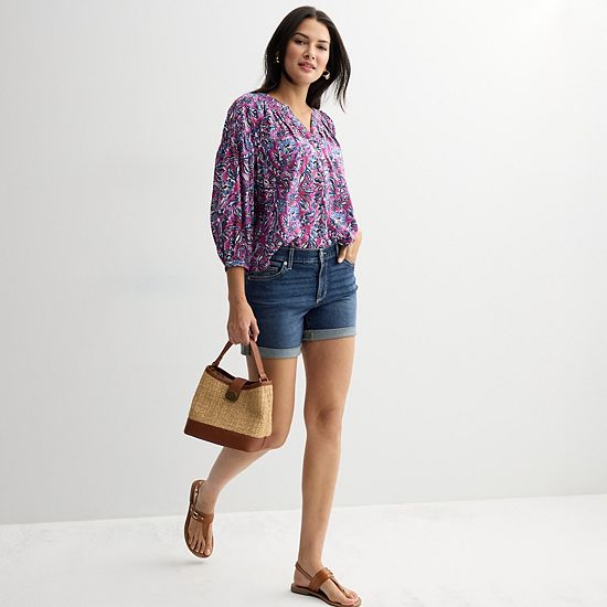  Women's Sonoma Goods For Life® Smocked Quarter Sleeve Henley Top