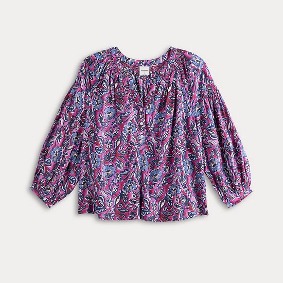  Women's Sonoma Goods For Life® Smocked Quarter Sleeve Henley Top