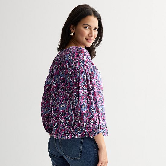  Women's Sonoma Goods For Life® Smocked Quarter Sleeve Henley Top